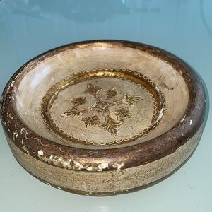 Florentina Handmade in Italy A Decorative Craft brown gold trinket dish tray VTG